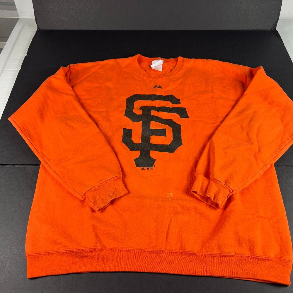 Y2K Majestic San Francisco Giants Sweatshirt Large Orange Big SF Logo Crewneck